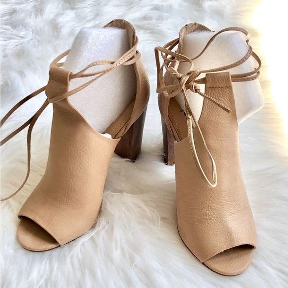 Splendid Jaylen Tan Leather Open Toe Booties Boots Ankle Tie Platform Heels 6.5​ - Picture 2 of 16